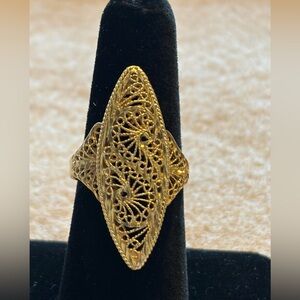 Vintage 14k Gold Filigree Navette Ring | Open Lacy Statement | Size 6¾